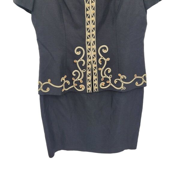 Vintage 80's Positive Attitude Dress 14P Black Linen Embroidered Beaded Western - Picture 7 of 9